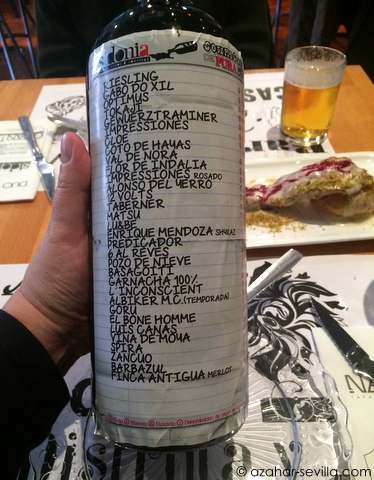 sidonia wine list